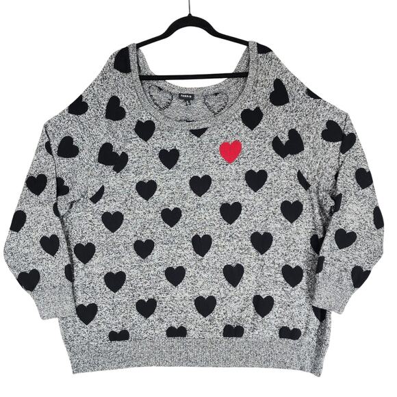 Torrid Heart Sweater sz 5 Women Gray Black Red‎ Valentines Date Night Cotton - Picture 1 of 11